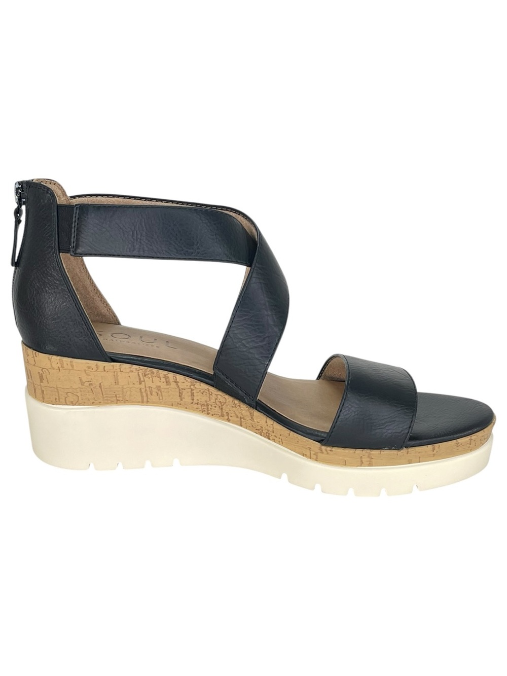 SOUL Naturalizer Goodtimes Black Faux Leather Womens Wedge Sandals Size 9W - Picture 5 of 12